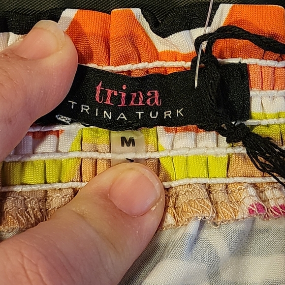 Trina Turk Off Shoulder Bell Sleeve Dress Multicolor Chevron Boho Chic Medium - Picture 7 of 9